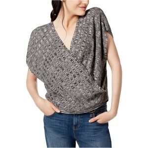 Eileen Fisher black and white silk blend cropped draped top petite small